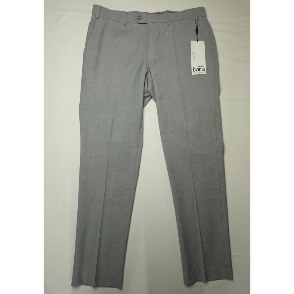 bar III Dress Pants Mens 36x32 Gray Slim‎ Fit Wool Blend Business Casual Trouser